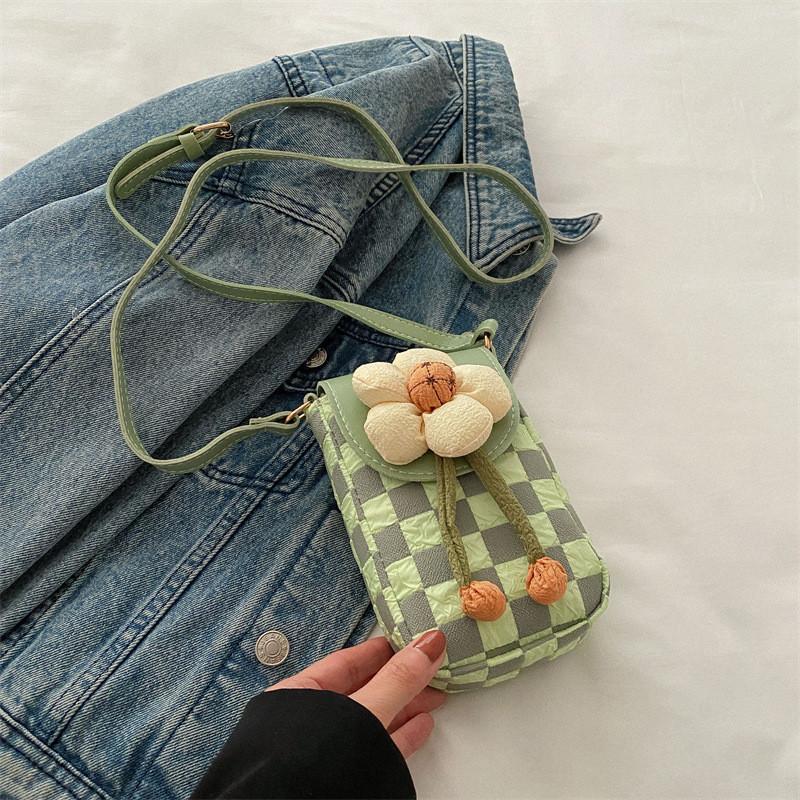 

Cute Flower Single Shoulder Bag For Women 2024 Spring Trendy Canvas Bag In Blue White Green зелений