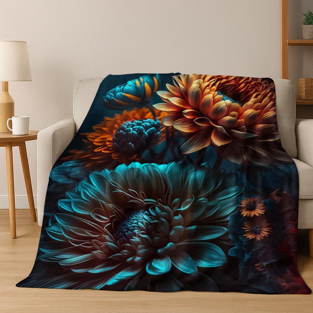 3D European Luxury Flower Flannel Blanket Soft Warm Blanket for Bedroom Room Living Room Bed Office Travel Camping Picnic Gift