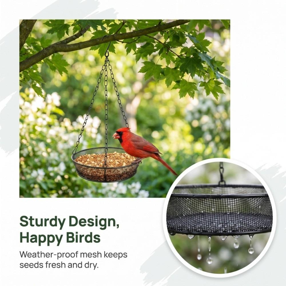 Metal Mesh Hanging Bird Feeder Sturdy Outdoor Bird Feeder Hummingbird Bird Feeder Tray Balcony