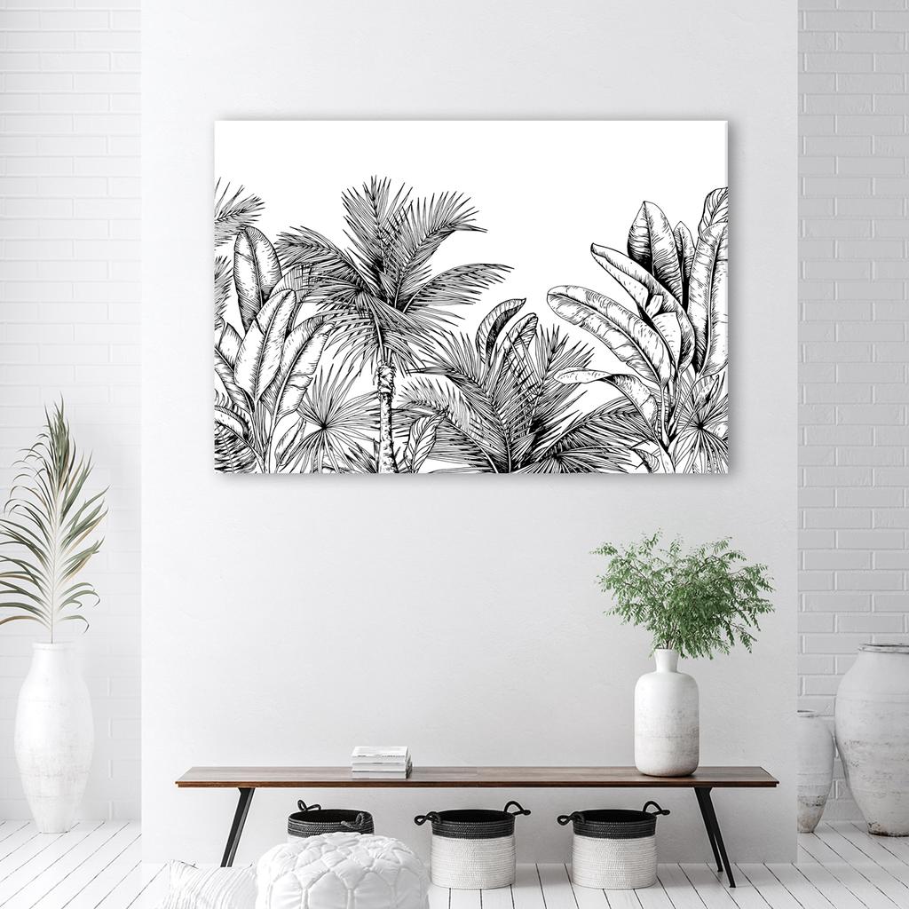 Canvas Print, Black and White Leaves