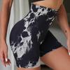Pantalones cortos deportivos sin costuras Tie Dye para mujer, pantalones cortos elásticos de verano con cintura alta, realce, Control de barriga, gimnasio, Fitness, entrenamiento, pantalones cortos de Yoga