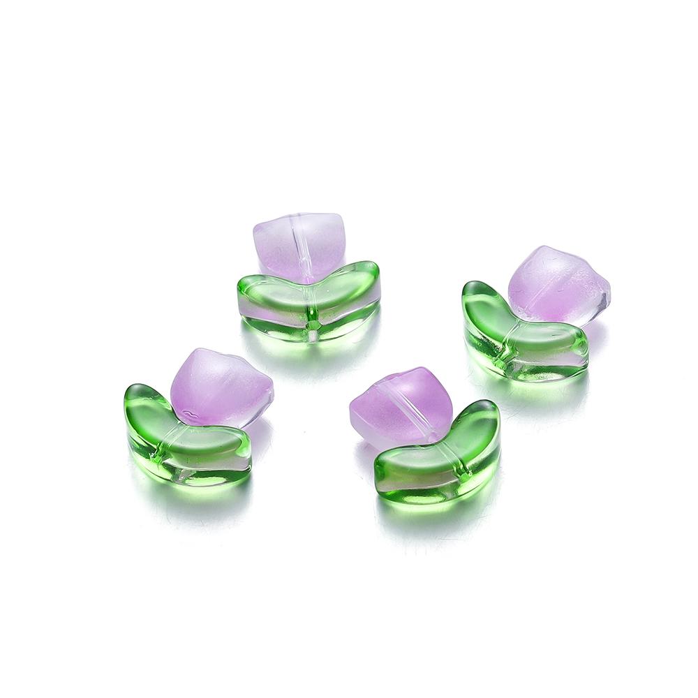 10/20Set Tulips Flower Lampwork Beads Multicolor Glass Flora Beads Multicolor Loose Beads for DIY Bracelets Jewelry Making