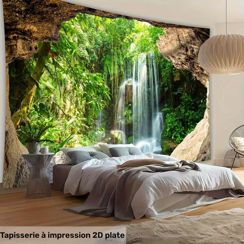 2D Jungle Waterfall Cave Tapestry, Scenic Nature Backdrop for Party & Studio 47.2x31.5inch/120*80cm