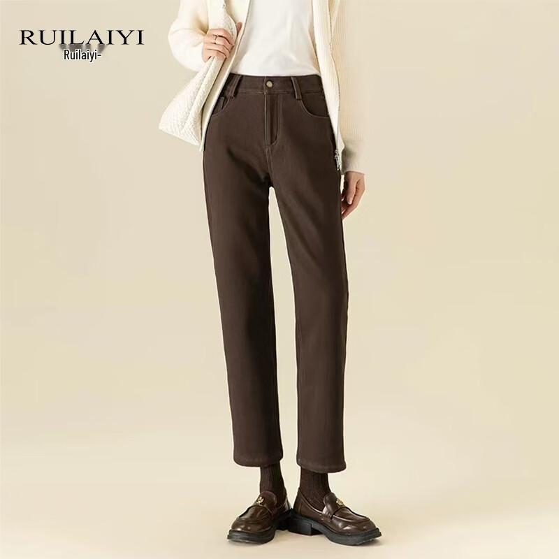 

Женские джинсы петит с высокой посадкой на флисовой подкладке RUILAIYI 32