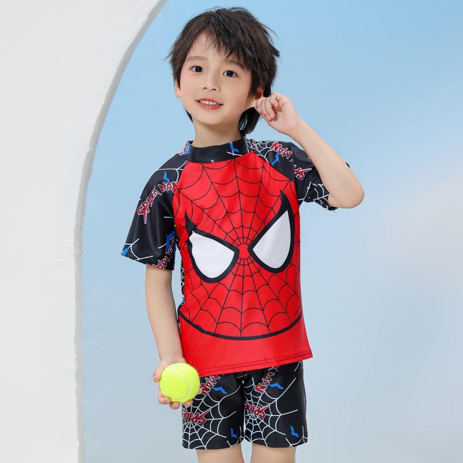 Children's Quick-Dry UPF Sun Protection Swim Set: Boys' Short-Sleeved Swimsuit and Baby Diving/Surfing Suit