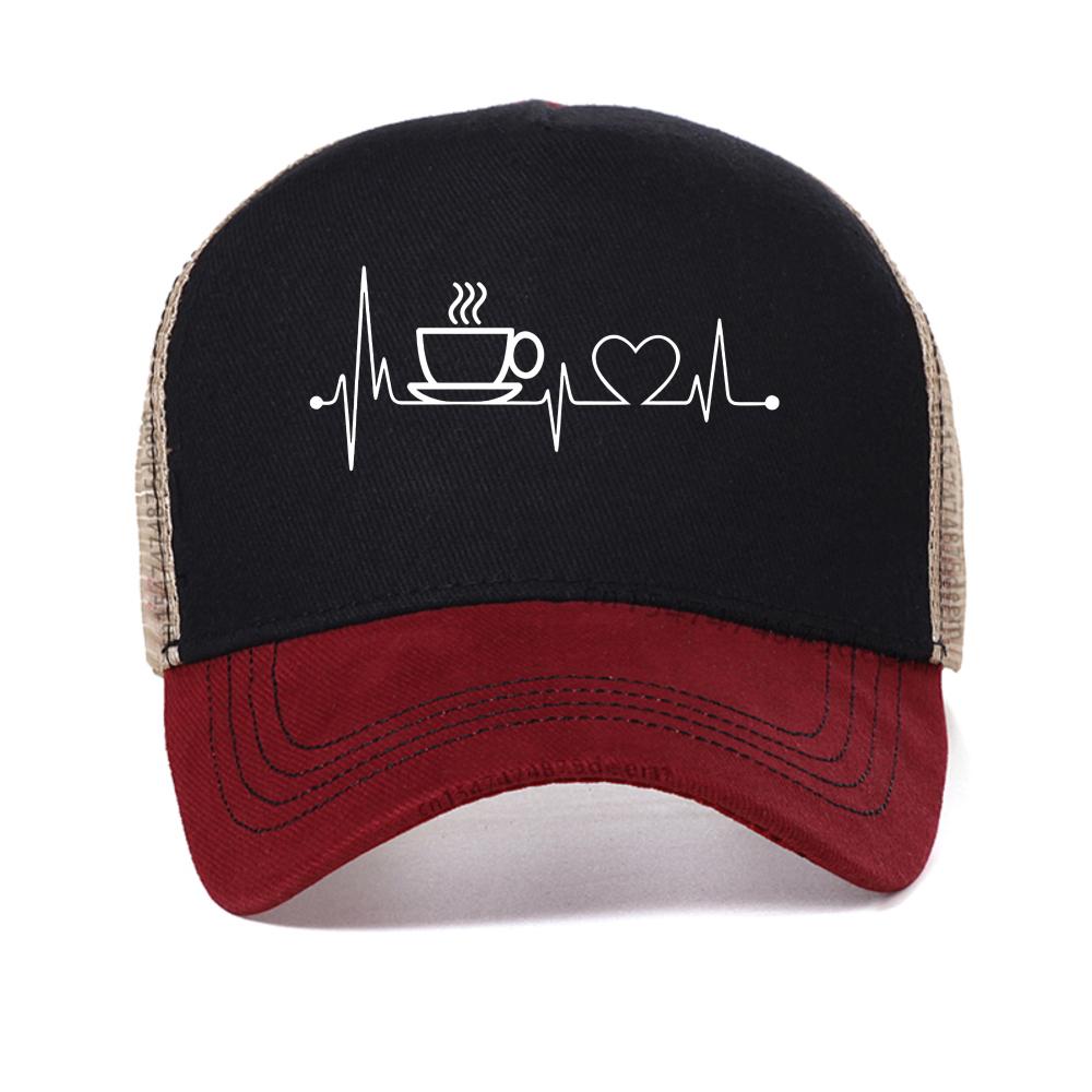 Coffee and Heartbeat cap Men's Summer Fashionable Casual Breathable baseball caps outdoor adjustable mesh cool snapback hat