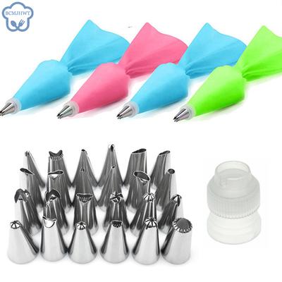 8/26 teile/satz Silikon Spritzbeutel Tipps Küche Kuchen Icing Piping Creme Kuchen Dekorieren Werkzeuge Wiederverwendbare Spritzbeutel + 24 Düse Set
