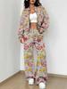 Striped Autumn And Winter New European And American Women'S Clothing Pink Flower Printing Suit Women