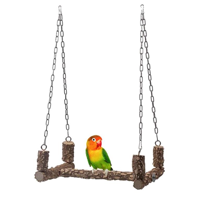 Bird Swing for Cage 15 Inches Parrot Perch Natural Wood Bird Toy Parakeet Chew Toys for Large Birds Macaws Cockatiels