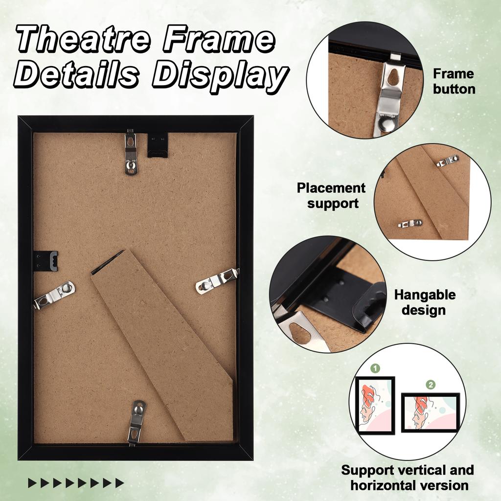 6 Pcs Black Theatre Frame 5.5 X 8.5 Inch Theatre Bill Frame Picture Frame Bulk Wall Mounting Photo Frames Set For Wall Tabletop