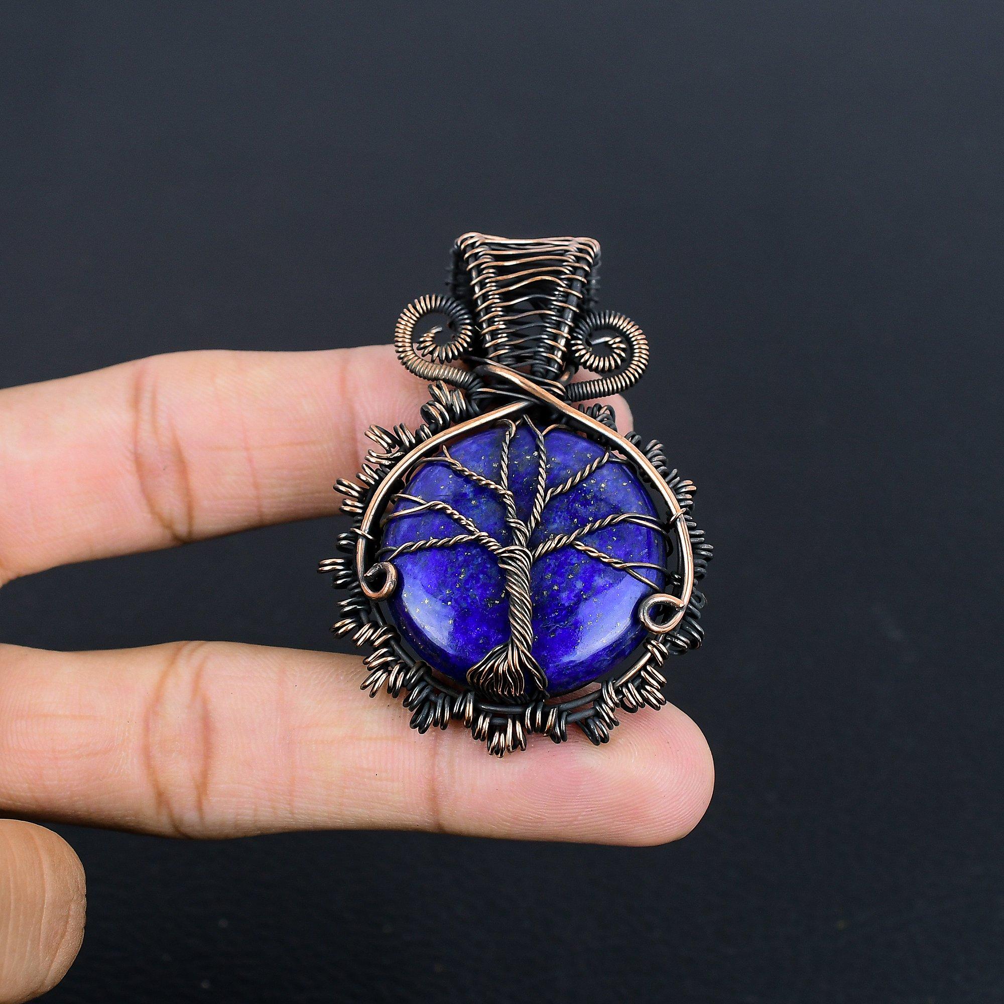 

Подвеска из лазурита, ювелирное изделие из драгоценного камня ручной работы, подвеска, обернутая медной проволокой 999 пробы, ювелирная подвеска уникального дизайна 2.25 Inches