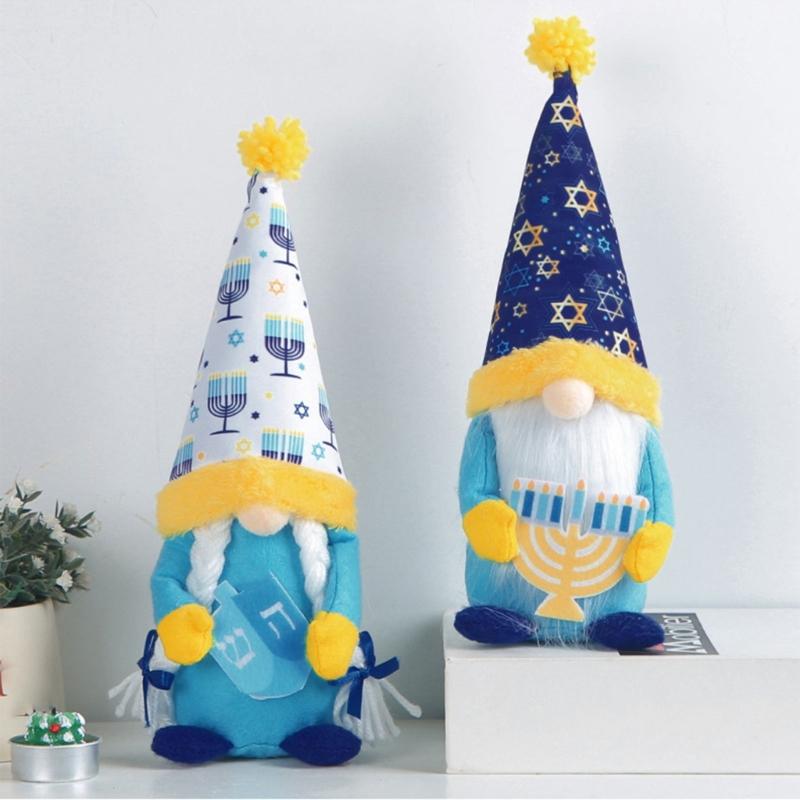 Faceless Ornament Colorful Cloth Hanukkah Festival Gnome Ornament Cultural Home Decorations for Holiday Party Festive