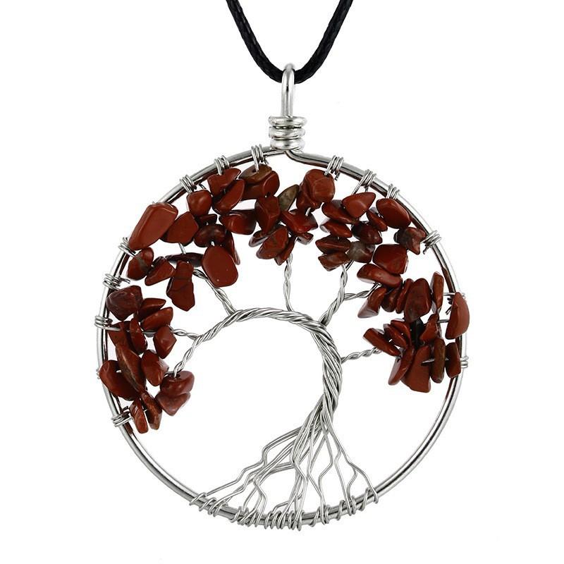Natural Stone Irregular Tree Of Life Necklace Pendant Amethyst Wrapped Wisdom Tree Necklace Colorful Gravel N02