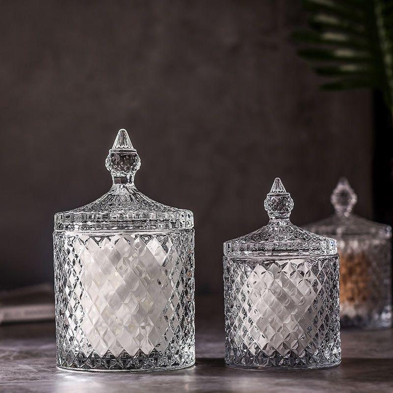 Europäisches Retro-Glas-Aufbewahrungsglas mit Deckel, Transparenter Goldener Schmuck- & Wattestäbchenhalter, Süßigkeiten- & Make-up-Pinsel-Organizer