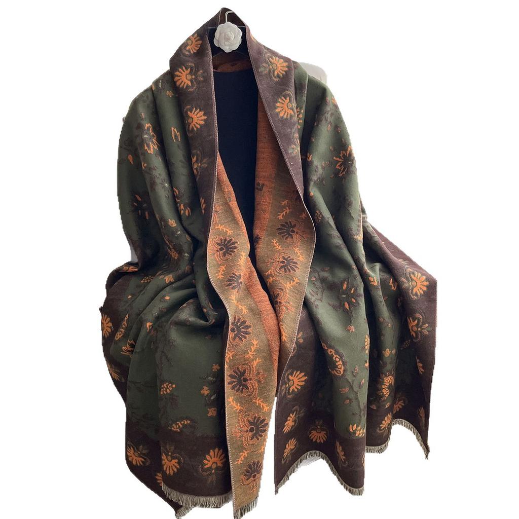 400G Thickened Version Of Retro Ethnic Style Cashew Flower Scarf Women'S Winter High-End Warm Scarf Imitation Cashmere Shawl