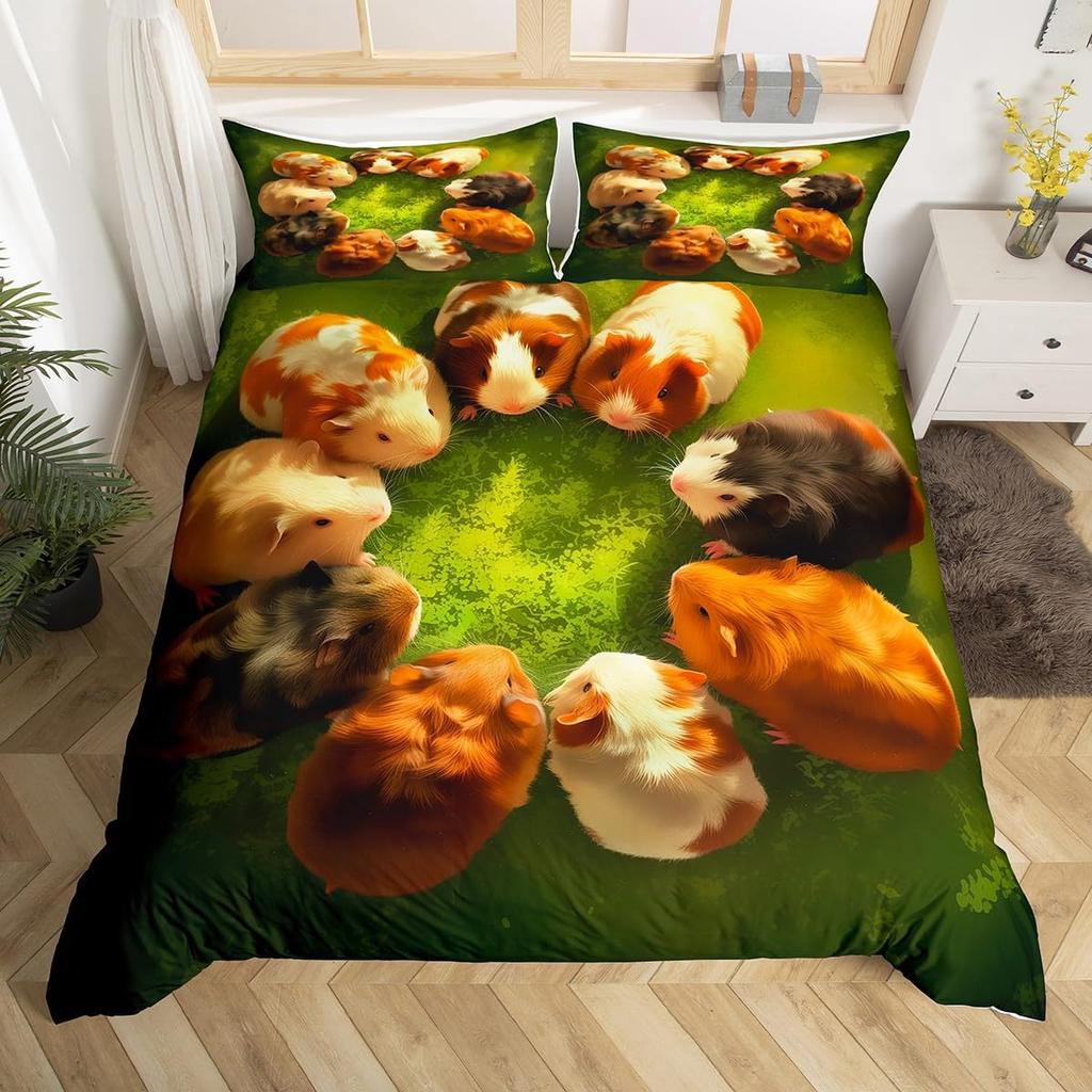 Caroon Guinea Pig Duvet Cover Twin Queen Size For Teen Girls Snow Natural Guinea Pig Bedding Set,Kawaii Animlas Comforter Cover