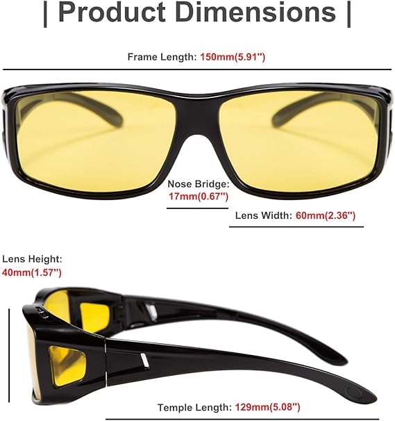 Feisedy TAC UV400 for Night Large Yellow B2593 Over-the-Eye Sunglasses, Polarized, Protection, Driving, Size, Lenses, Unisex,