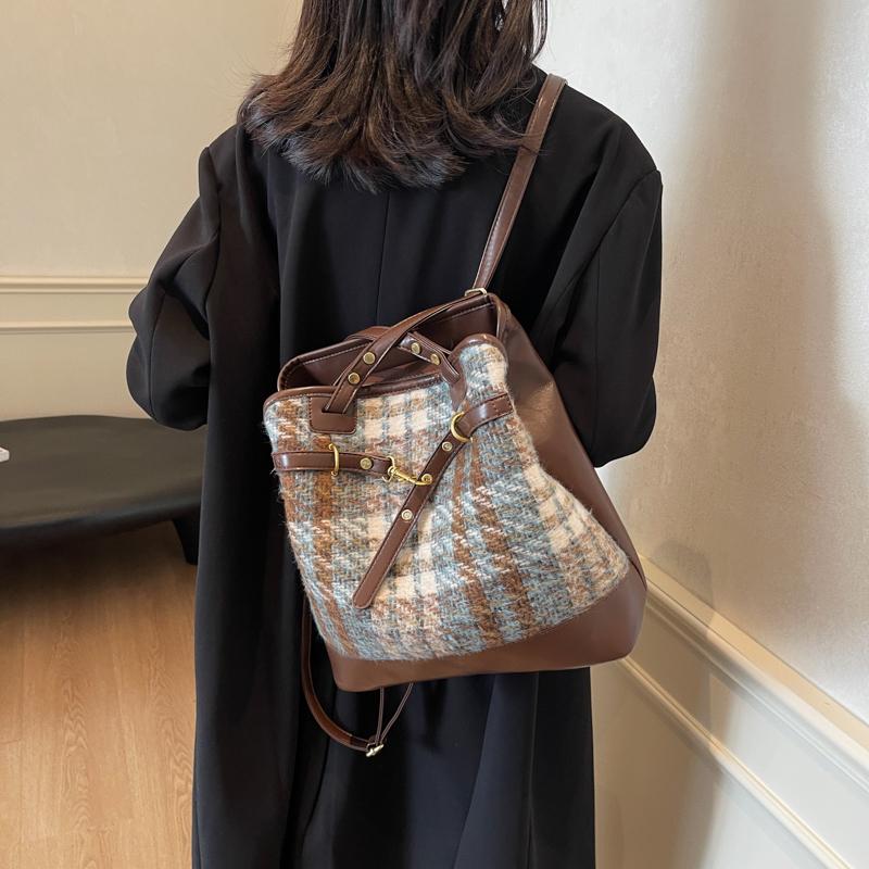 Karierte Einkaufstasche mit großer Kapazität, Umhängetasche für Damen, Vintage-Rucksack
