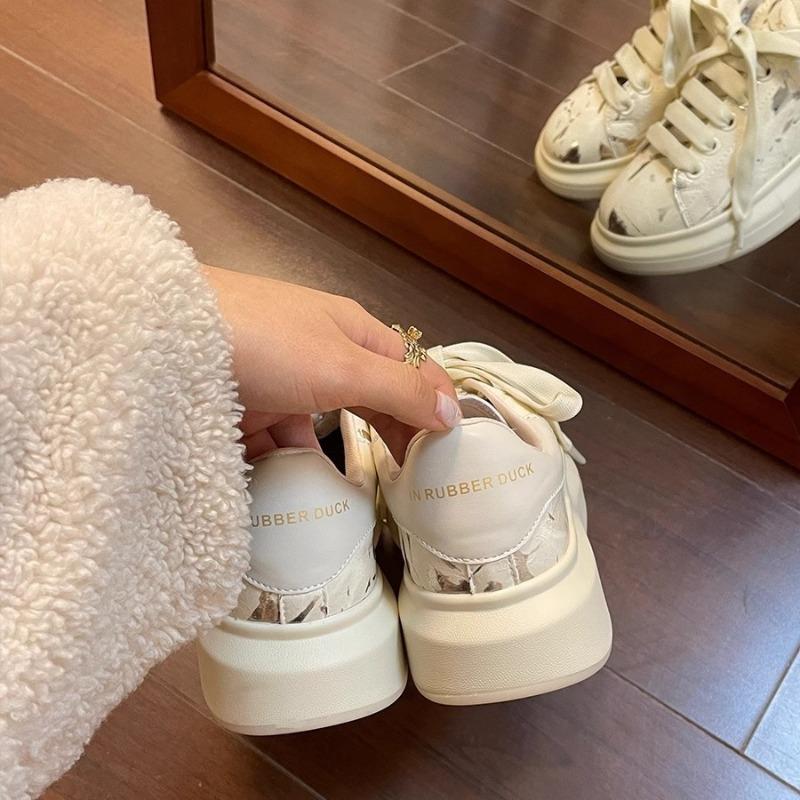 Shiny Thick-soled Heightening Casual Little White Shoes Women's Casual Shoes Spring New Lace-up Sneakers Women's