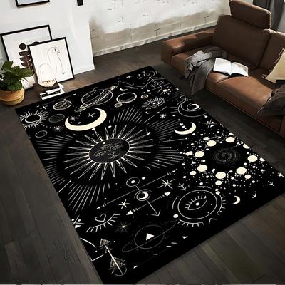 Mystical Space-Themed Black Carpet with Moon and Star Patterns Suitable for Use As an Anti-slip for Living Room Bedroom Sofas