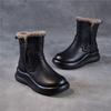 Johnature Thick Soled Genuine Leather Women's Boots Plush Warm Cotton Shoes Versatile Mid-calf Boots