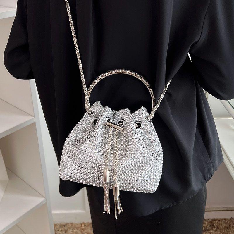 Fashion Solid Color Rhinestone Decoration Women Casual Shoulder Chain Bag For Street Style Womens Fashion