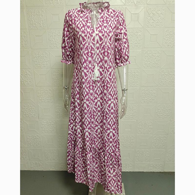 Elegante, lockere, bedruckte Freizeitkleider mit V-Ausschnitt für Damen, übergroßes langärmeliges Kleid für Damen, modisch, elegant, Vintage, Übergröße, Damenkleid 24220