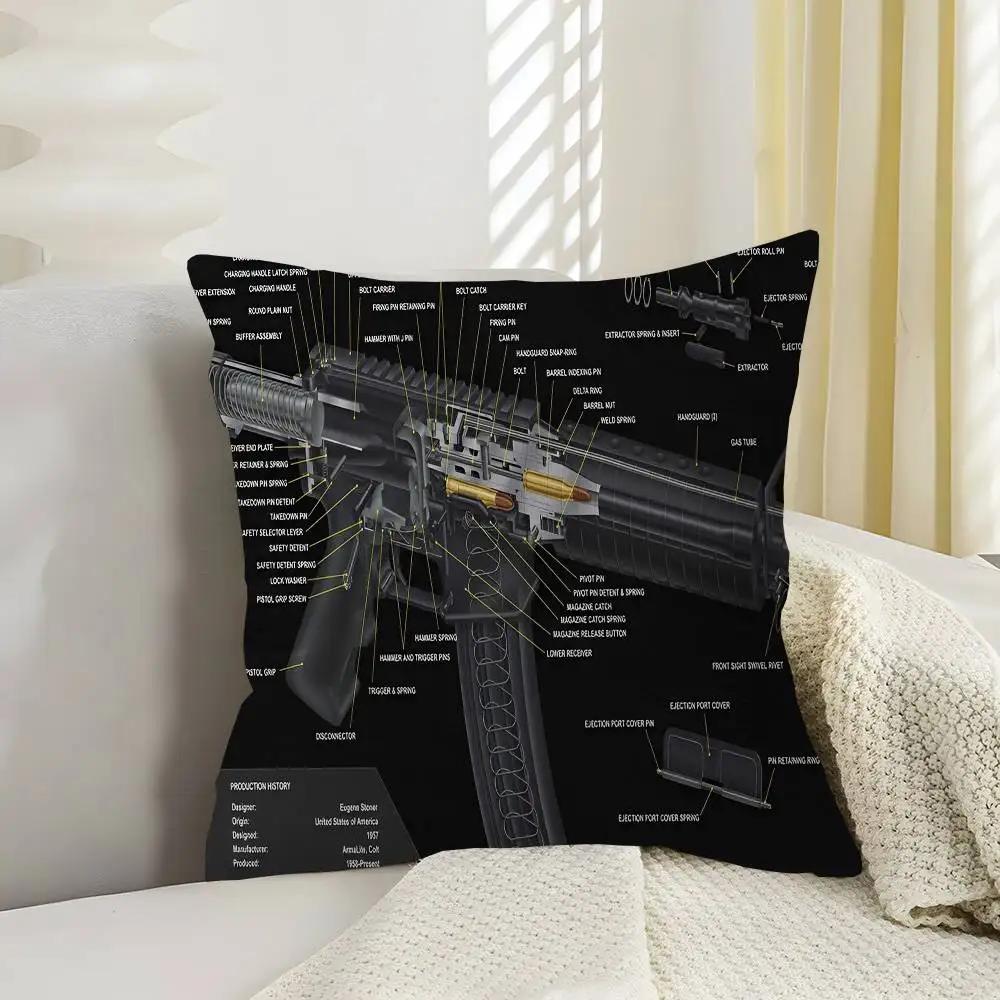 Black Ar 15 Ak47 Gun Cushion Cover Polyester Sofa Cushions Decorative Throw Pillows Home Decoration Pillowcover