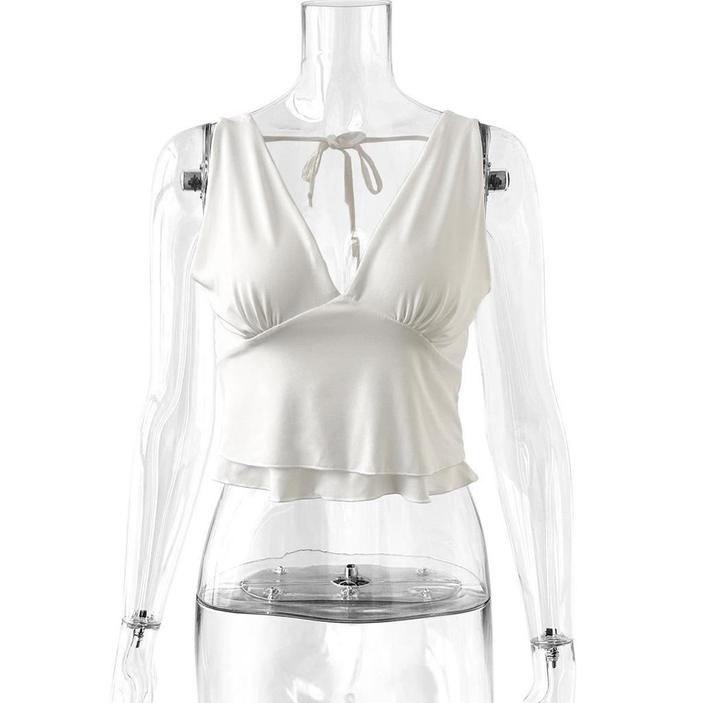 2024 Hot-Selling Sexy V-Neck Backless Lace-Up Ruched T-Shirt for Women