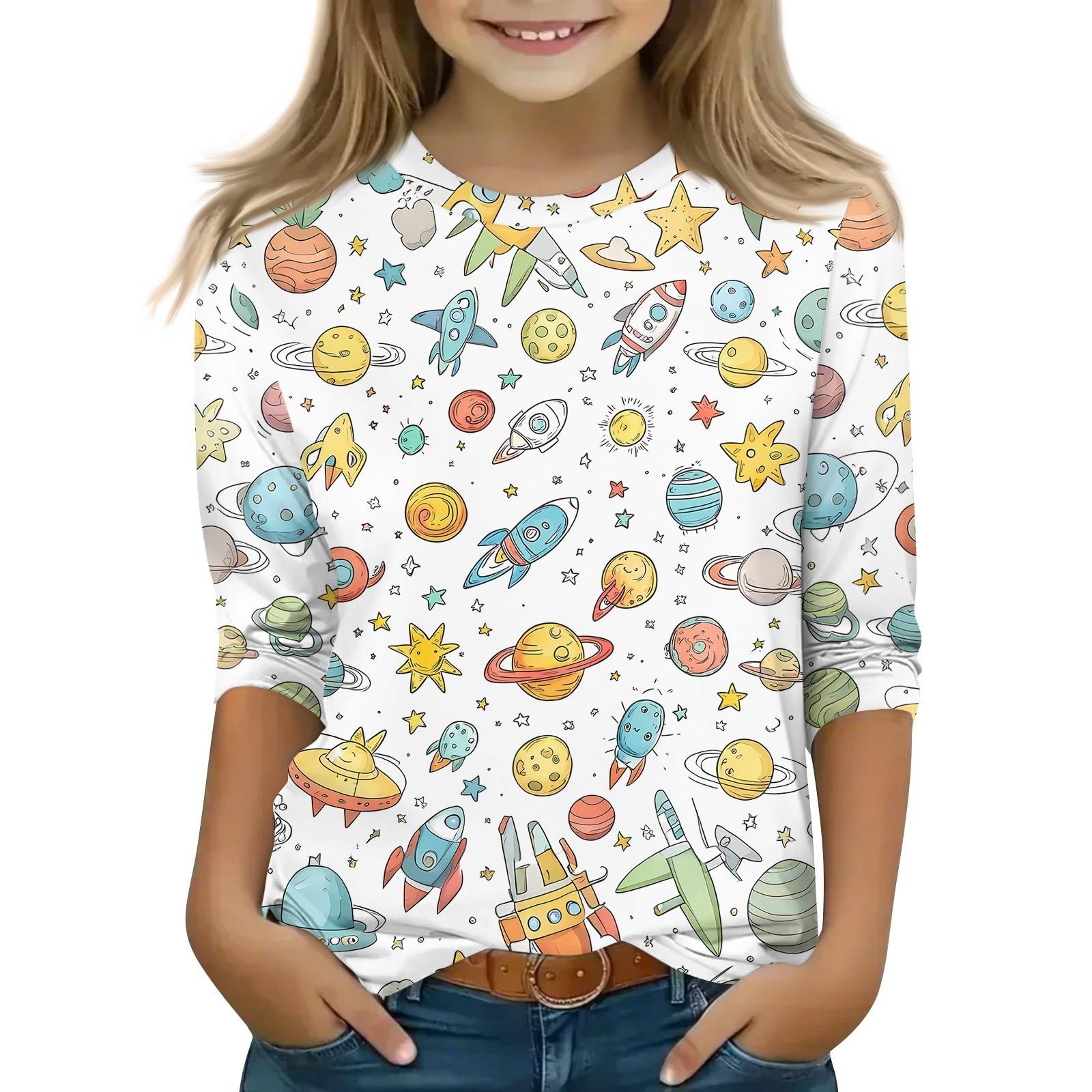 

Детская футболка с рукавом 3/4, повседневная футболка с принтом, круглый вырез, блузка-пуловер 160 белый