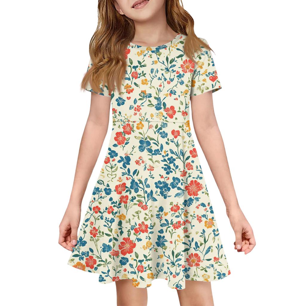 Girl Summer Dress Color & Print Short Sleeve Dress With Pocket Casual Dress Shorts Sleeve Party Dress Easter Day