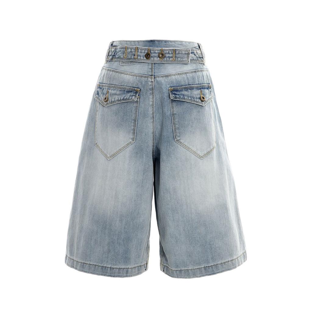 Trendy Summer Vintage Loose Wide Leg Back Button Designer Cropped Capri Denim Pants For Women Versatile Slimming FigureFlattering Casual Wear