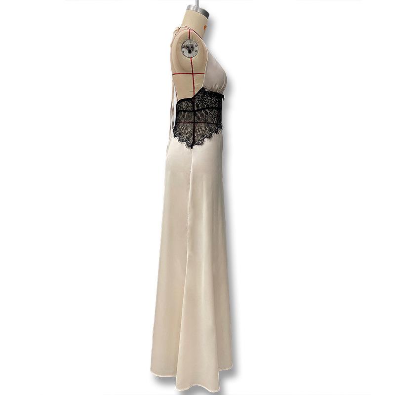 European Style 2025 Summer Women's Deep V Lace-Up Backless See-Through Slim Fit Dress