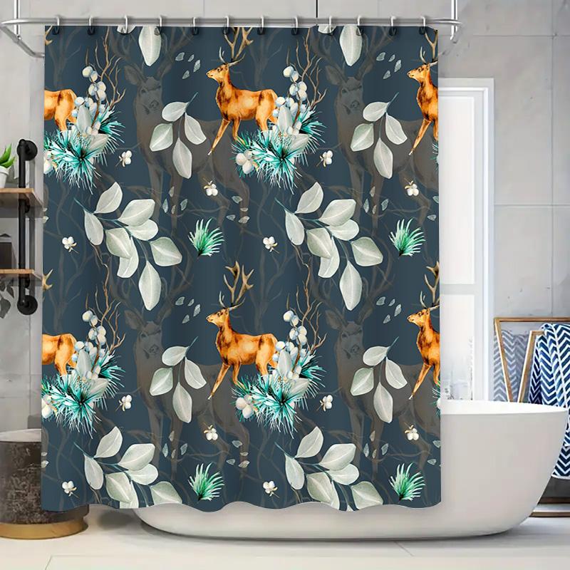 

Vintage-inspired bath curtain featuring a deer motif with green foliage perfect for adding an elegant touch to any bathroom 90x180cm