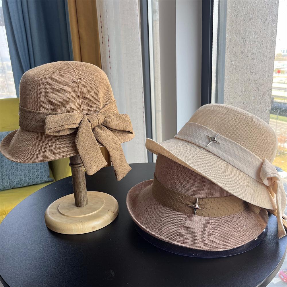 Fisherman's Hat Women's Bow Curled Sun Hat Travel Breathable Women's Versatile Basin Hat