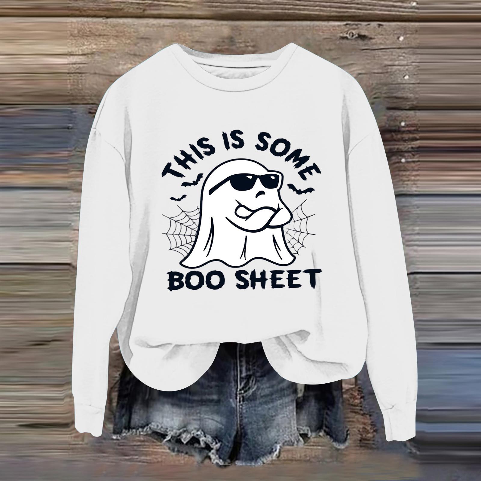 

Женская модная повседневная толстовка с длинным рукавом и принтом на Хэллоуин L белый