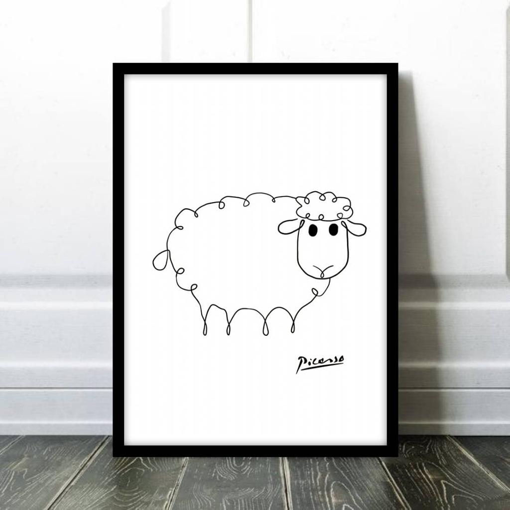 Picasso's painting of a sheep, A4 size, framed art poster, poster by aoipro (black frame (23cm x 31cm))
