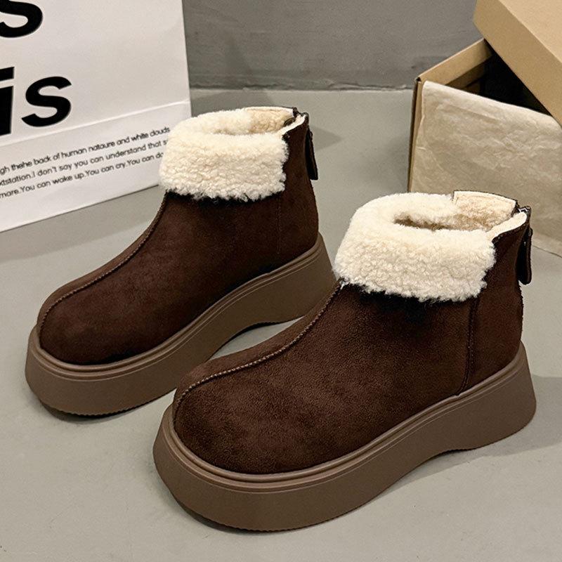 Version cuir de vache bottes de neige rehaussantes à semelles épaisses pour femmes nouvelles chaussures en coton chaud épaissies d'hiver bottines en velours