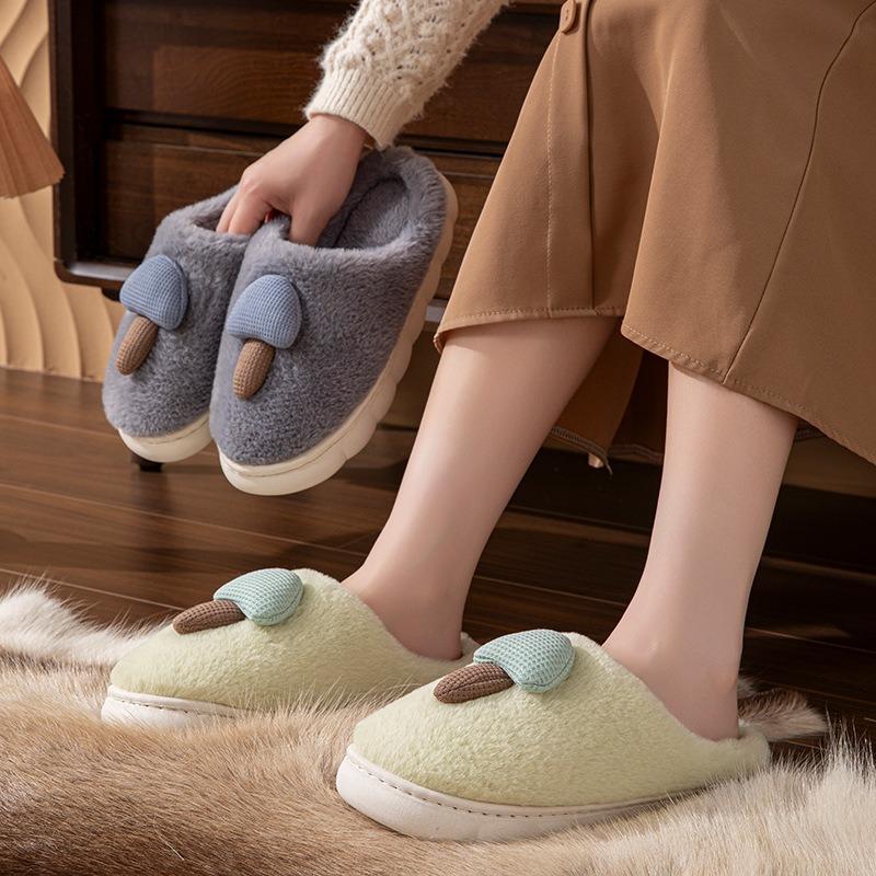 Cotton slippers women's winter couple non-slip warm slippers men's winter indoor thick bottom home fluffy slippers