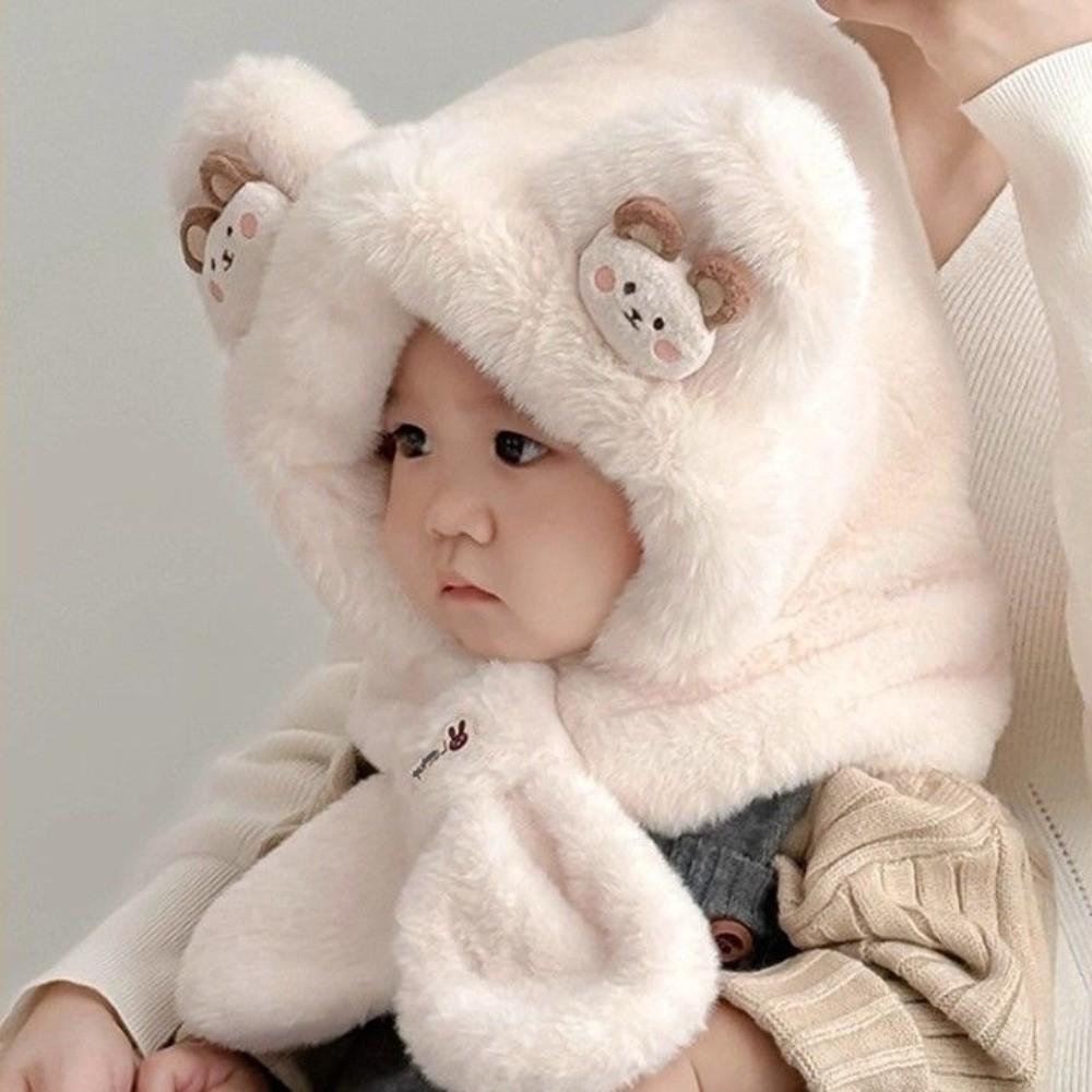 Plush Winter Baby Hat Windproof Pullover Hat New Kids Hat Hooded Scarf