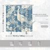 Serene Heron Bath Curtain – Navy Floral, White Bird On Branch, Watercolor Print, Waterproof Poly, 70×70", 12 Hooks