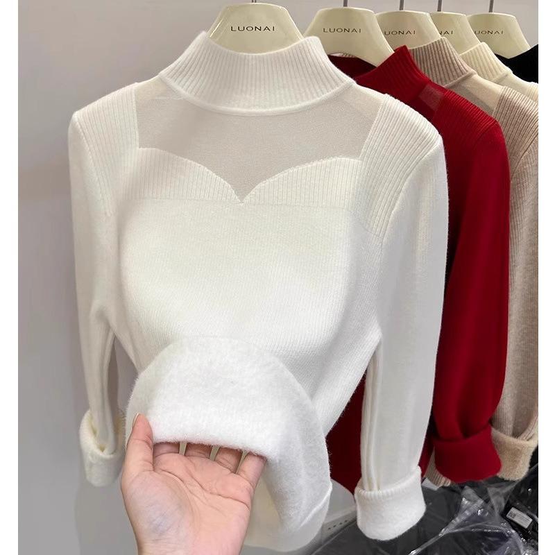 Autumn and winter new design knitted bottoming shirt women's fashion slim-fitting and thin semi-turtleneck inner sweater