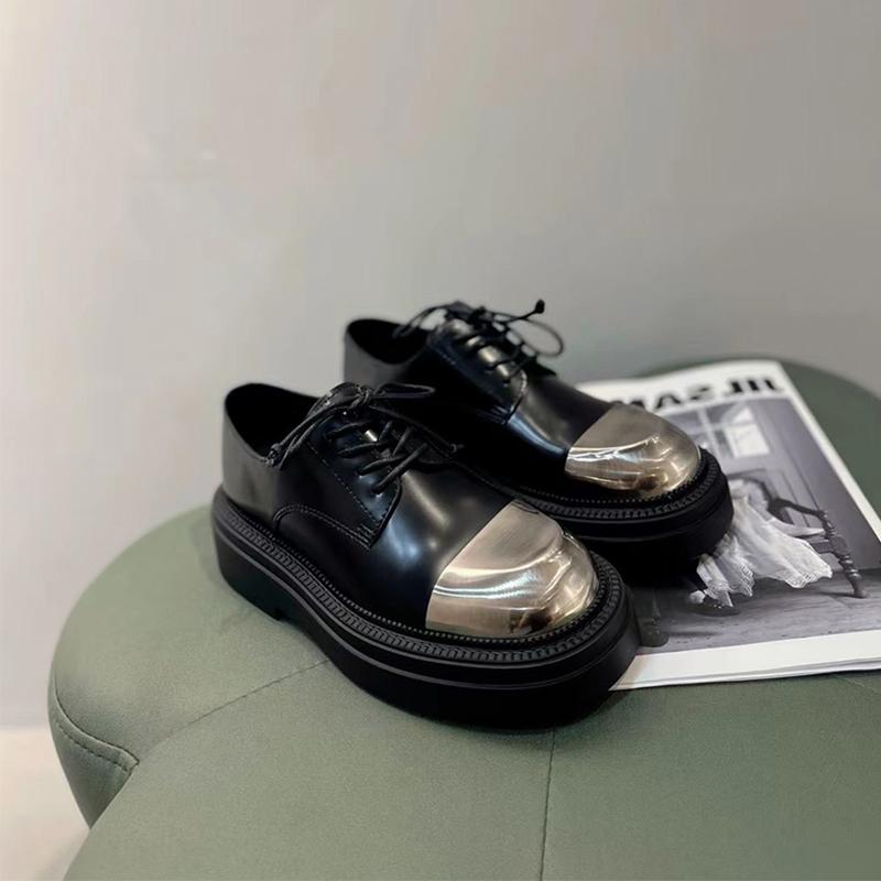 Arrival Women Iron Thick Bottom Increased Lace-Up Casual Platforms  Leather Thick Heels Spring Shoes Woman Mature Concise