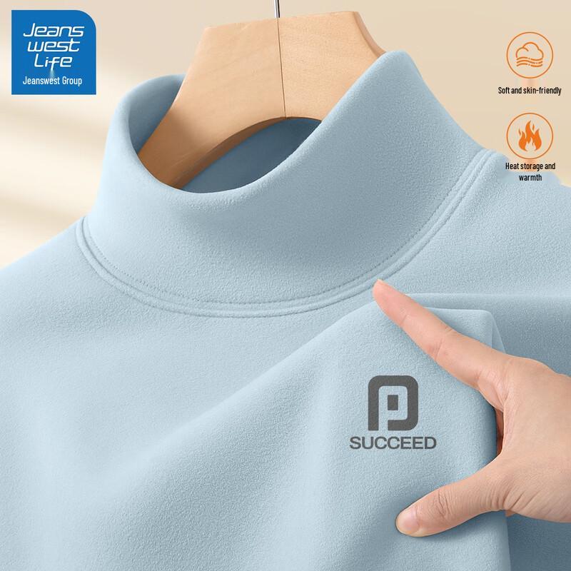 JEANSWEST LIFE Men's Loose Fit Mock Neck Double-Sided Fleece Thermal Long-Sleeve T-Shirt
