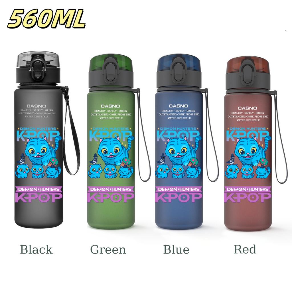 560ML KPop Demon Hunters Plastic Cartoon Pattern Water Cup Tall Superior Quality Children Outdoor Sports Drinking Water Bottle Birth Date Present