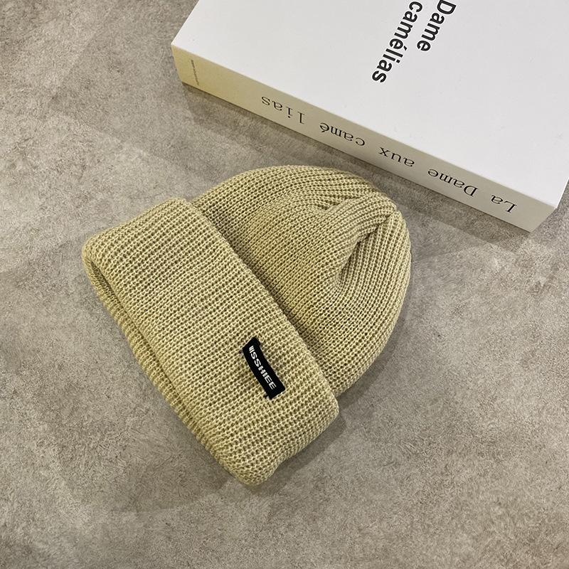 Knitted Wool Hat Children Autumn and Winter Trendy Brand Versatile Sticker Letter Melon Fur Hat Winter Warm Man