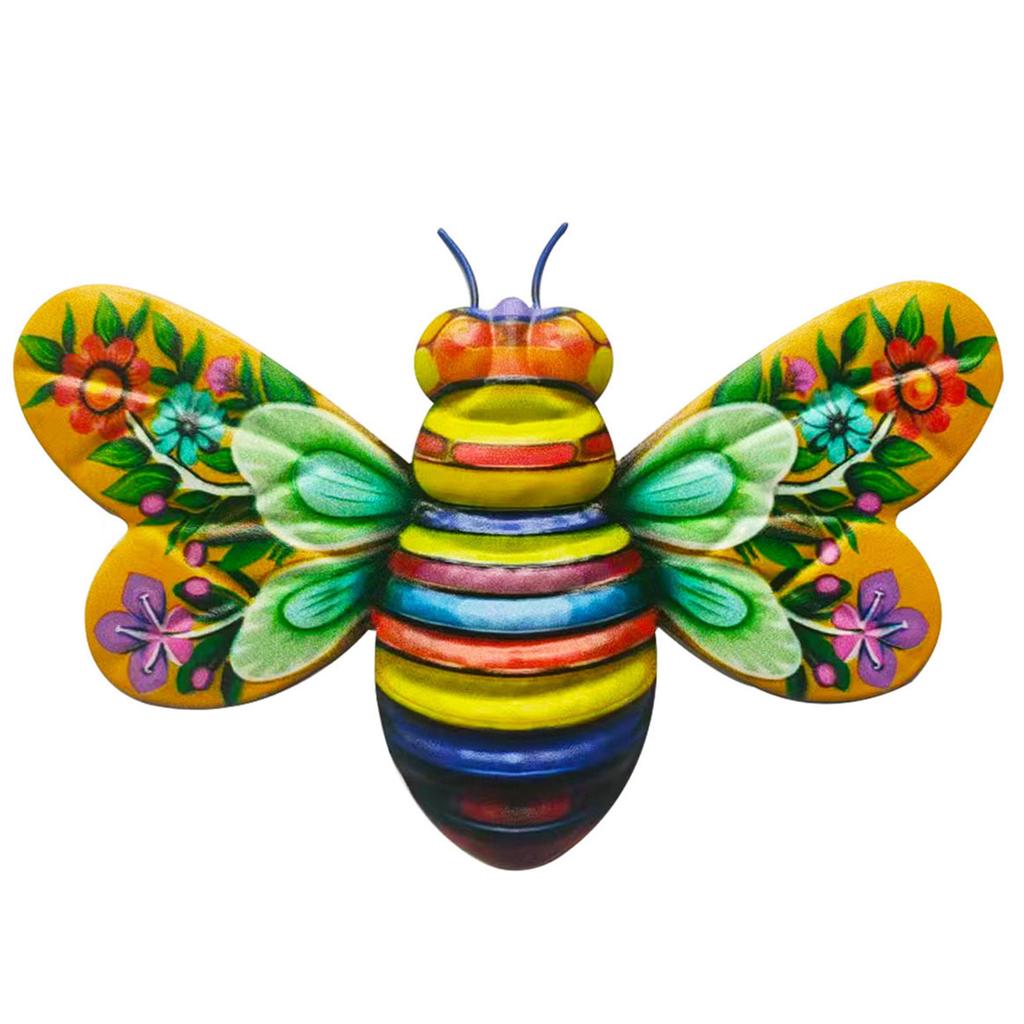 Wrought Iron Bee Wall Hanging Decor Metal Artwork Handmade Hanging Ornament for Home Garden Wedding Decoration 13*19cm