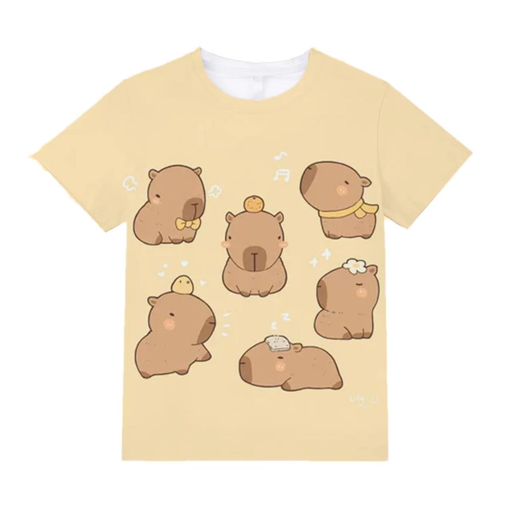 Lustiges Tier Capybara Grafik 3D-gedruckte T-Shirts Sommer Casual Rundhals Kurzarm Kinder Jungen und Mädchen Kinder Unisex T-Shirts