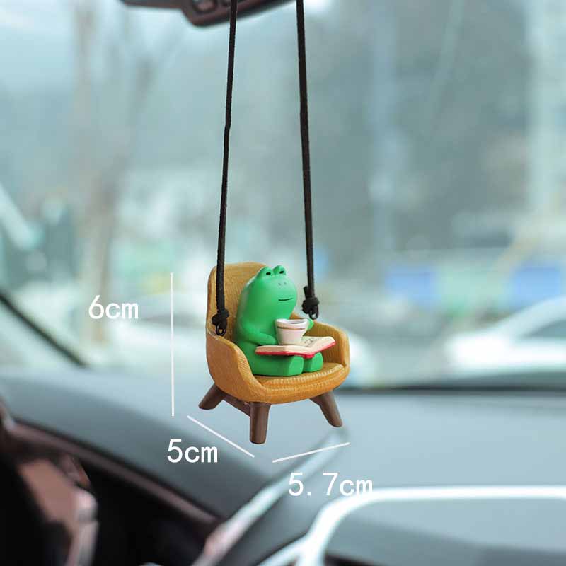 Ins Small Fresh Cute Drinking Tea And Reading Books Little Frog Toy Models Car Decorative Accessories Hanging Fun Resin Crafts