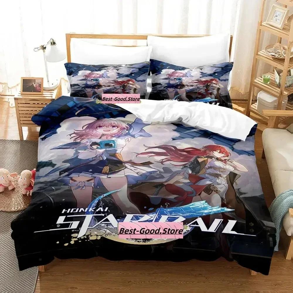 Kawaii Honkai Star Rail Bedding Set Printed Bed Set With Pillowcase Duvet Cover Single Double Queen King Size Adult Kid Bedroom